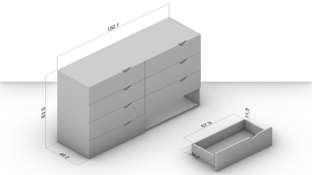 GAVETERO PORTO DE 8 GAVETAS  FREIJO/BLANCO,  240820.0006