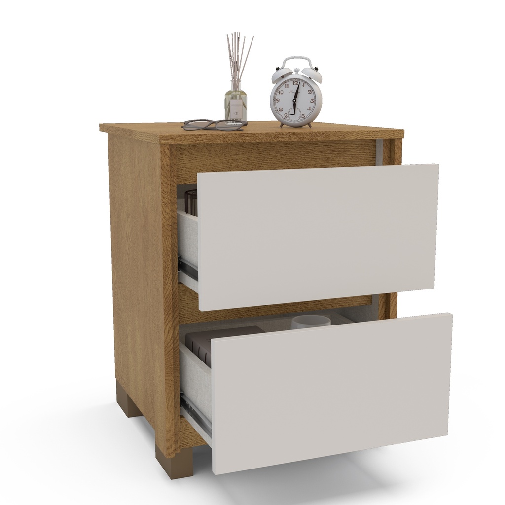 MESA DE NOCHE COIMBRA DE 2 GAVETAS  FREIJO/OFF WHITE,  230074.0002