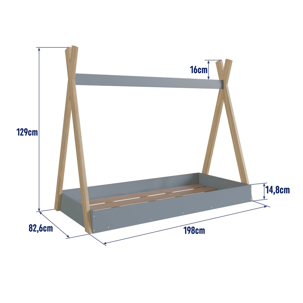 CAMA SINGLE INFANTIL CABANA MONTESSORI ITAPUA CON AZUL 190X80, CCM003ITAZ
