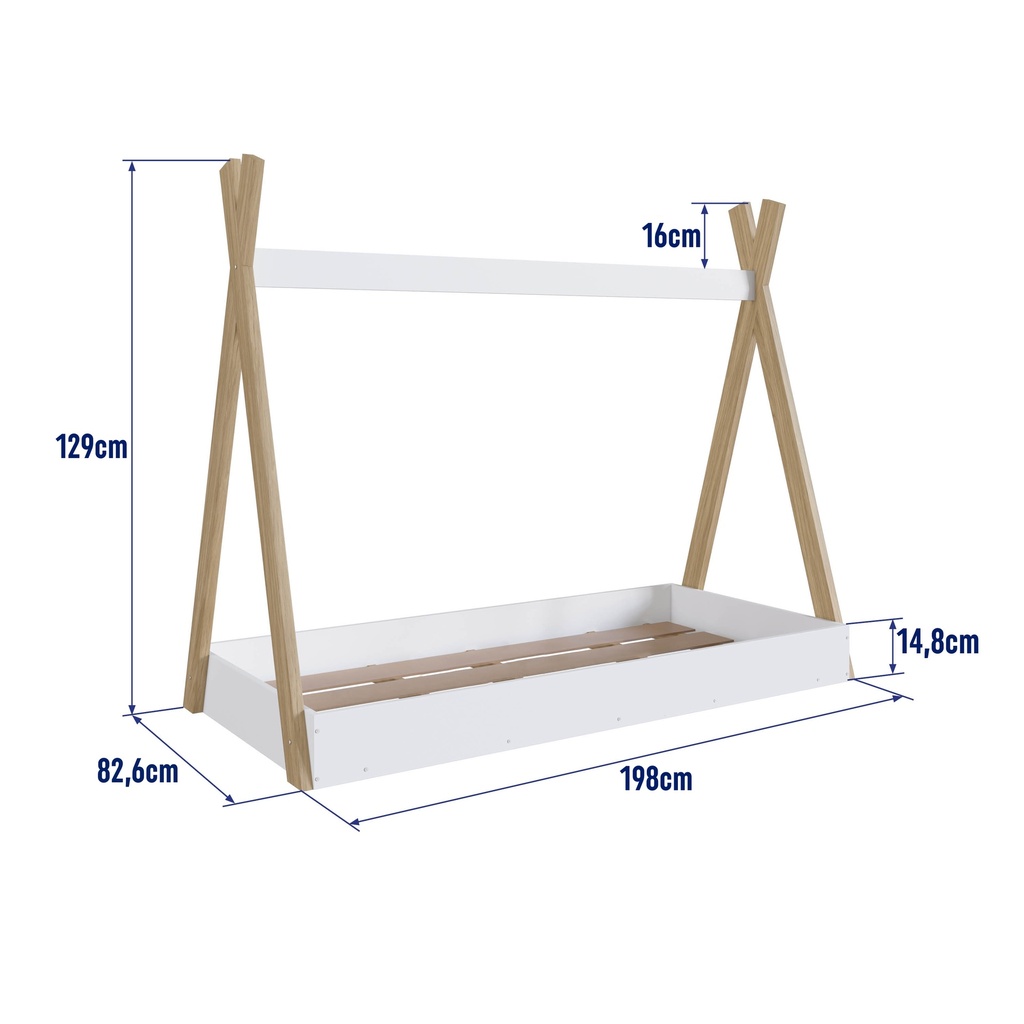 CAMA SINGLE INFANTIL CABANA MONTESSORI ITAPUA CON BLANCO 190X80, CCM003ITBC