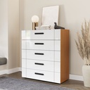 GAVETERO LISBOA DE 5 GAVETAS  FREIJO/BLANCO,  240840.0006