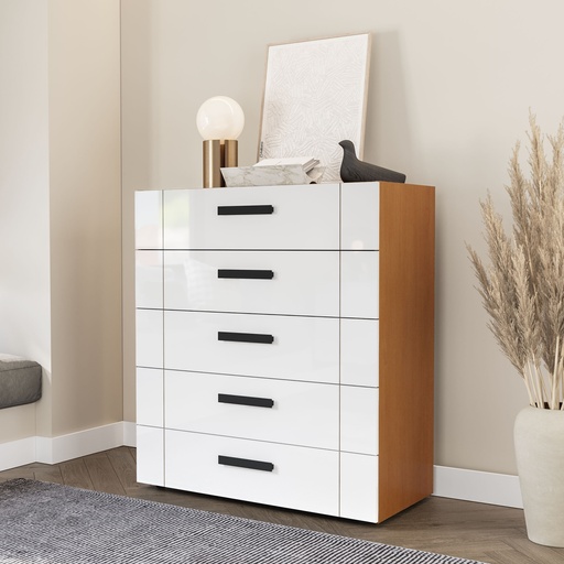 [240840.0006] GAVETERO LISBOA DE 5 GAVETAS  FREIJO/BLANCO,  240840.0006